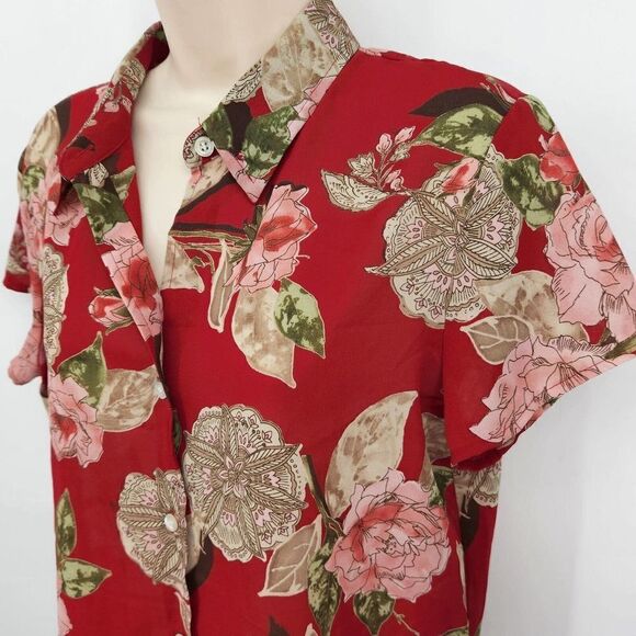 Emma James Petite Women's Button Blouse Short Sleeves Floral Chiffon - Picture 3 of 7